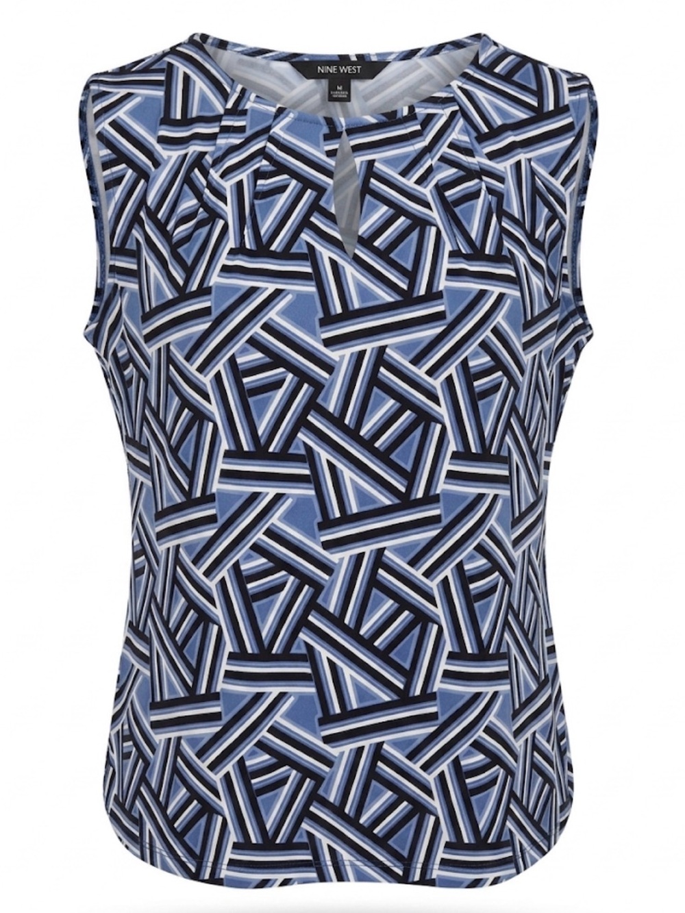 Nine West Blue Geometric Keyhole Neck Blouse Medium